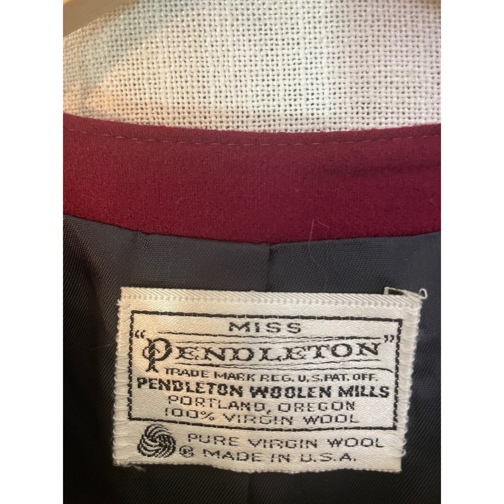 Vintage Miss Pendleton Wool Jacket Navy Burgundy Button Front Cropped‎ Size 12 - Picture 2 of 5